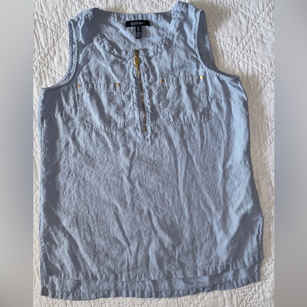 Ellen Tracy Zipper Sleeveless Linen Tunic